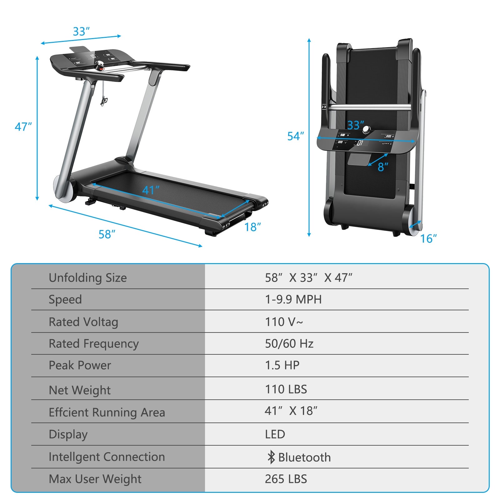 Italian Folding Treadmill With Heart Rate Belt Included