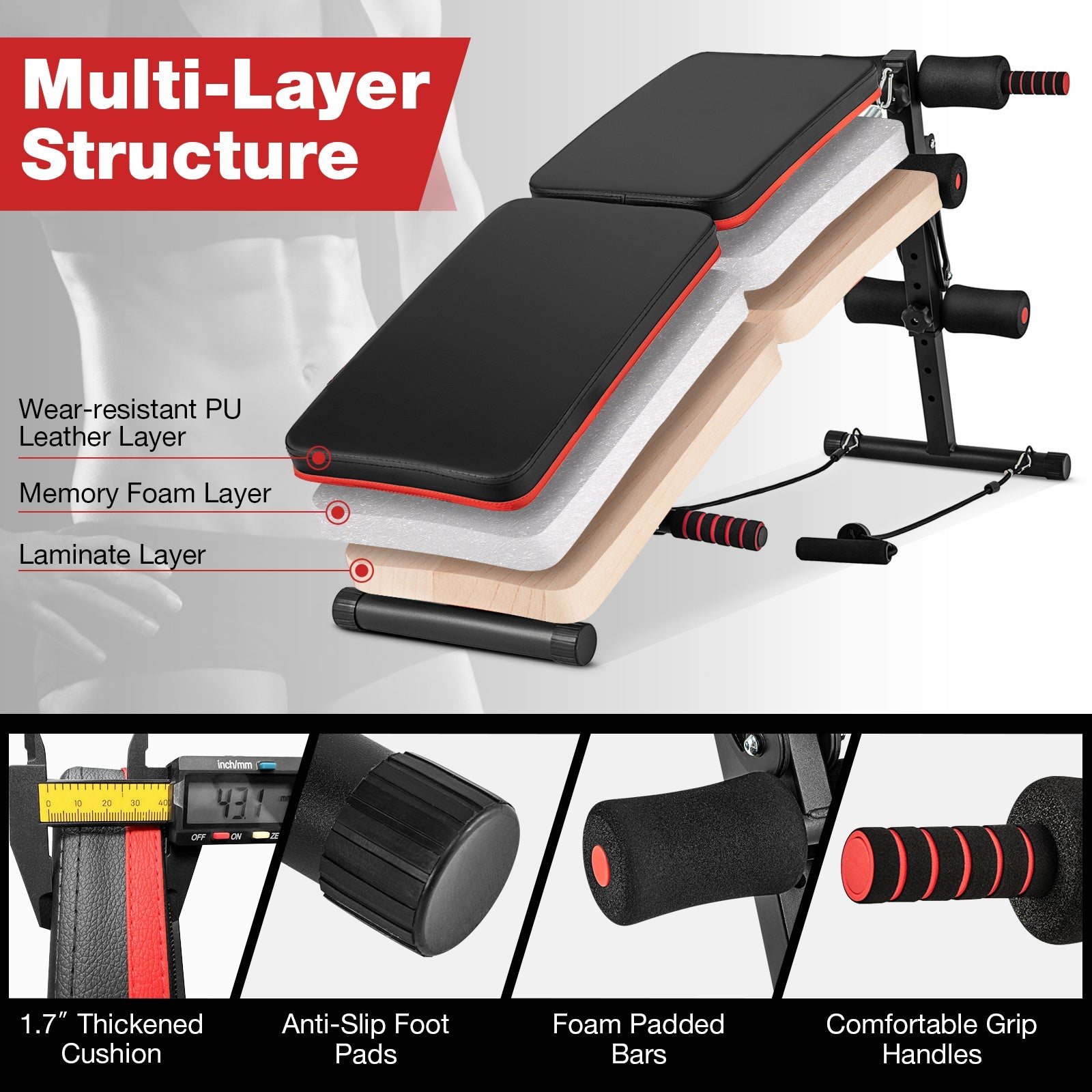 Multifunctional Adjustable Sit-Up Workout Bench Metal Frame