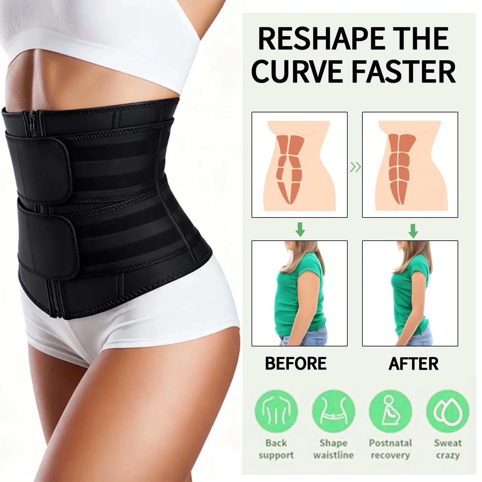 Women's Adjustable Neoprene Waist Trainer Double Belt Corset