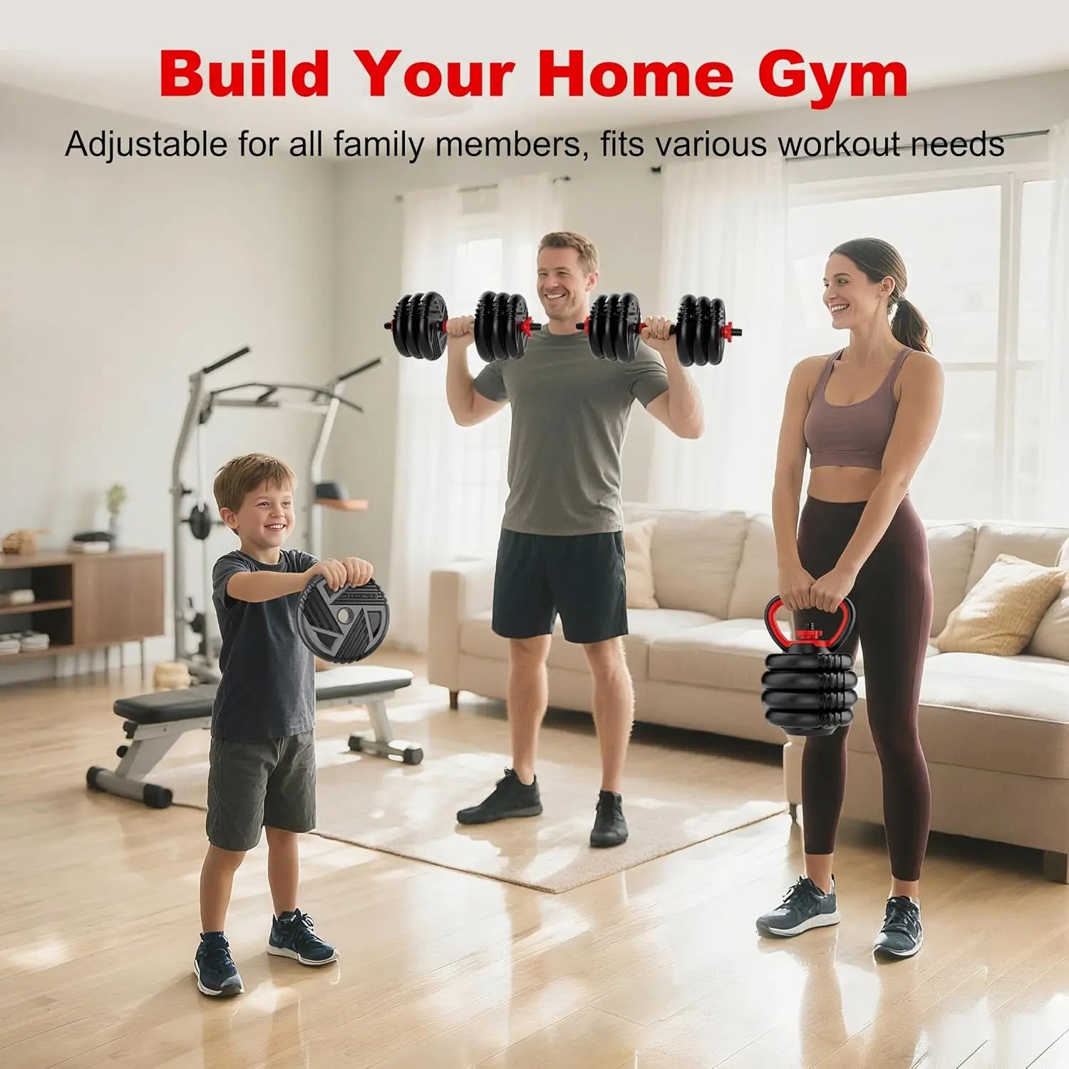 5-in-1 Adjustable Dumbbell Barbell Kettlebell Home Gym Set