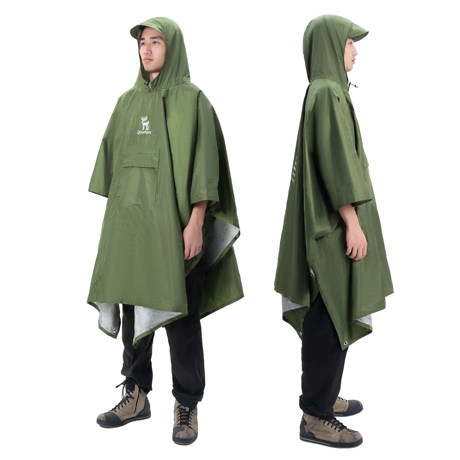 Unisex Waterproof Rain Poncho With Hiking Pocket